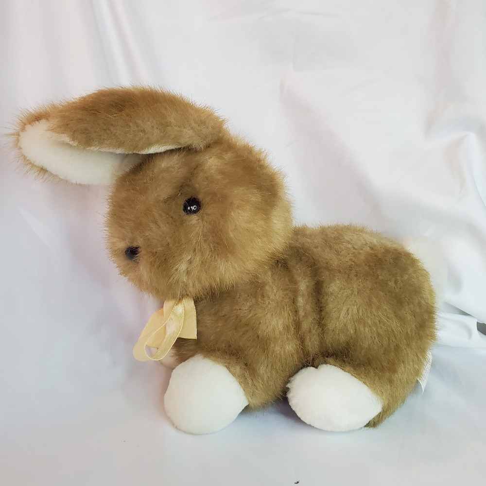 VTG Walmart Bunny Rabbit Brown with Yellow Bow White Feet‎ Plush Stuffed Animal